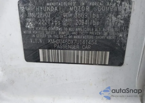 2007 Hyundai Elantra Gls/Limited/Se из США, поврежденный, VIN KMHDU46DX7U141454